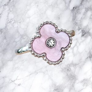 Lt. Pink Stainless Steel Clover Ring - Size 8